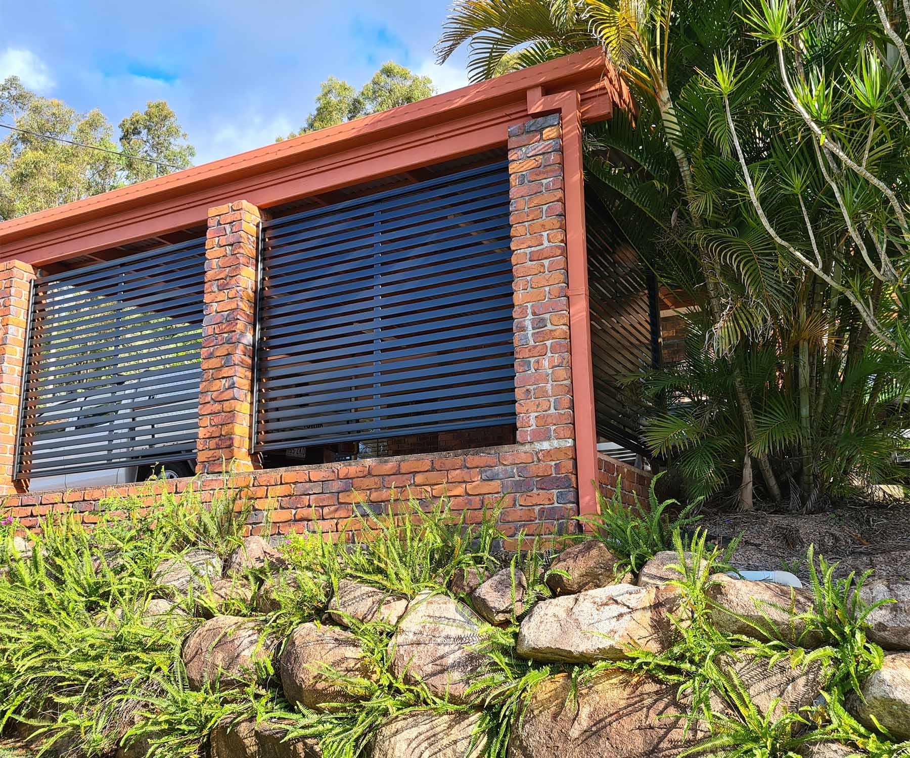 Carport Screen Brick Pillars Privacy Louvers Horizontal Slat