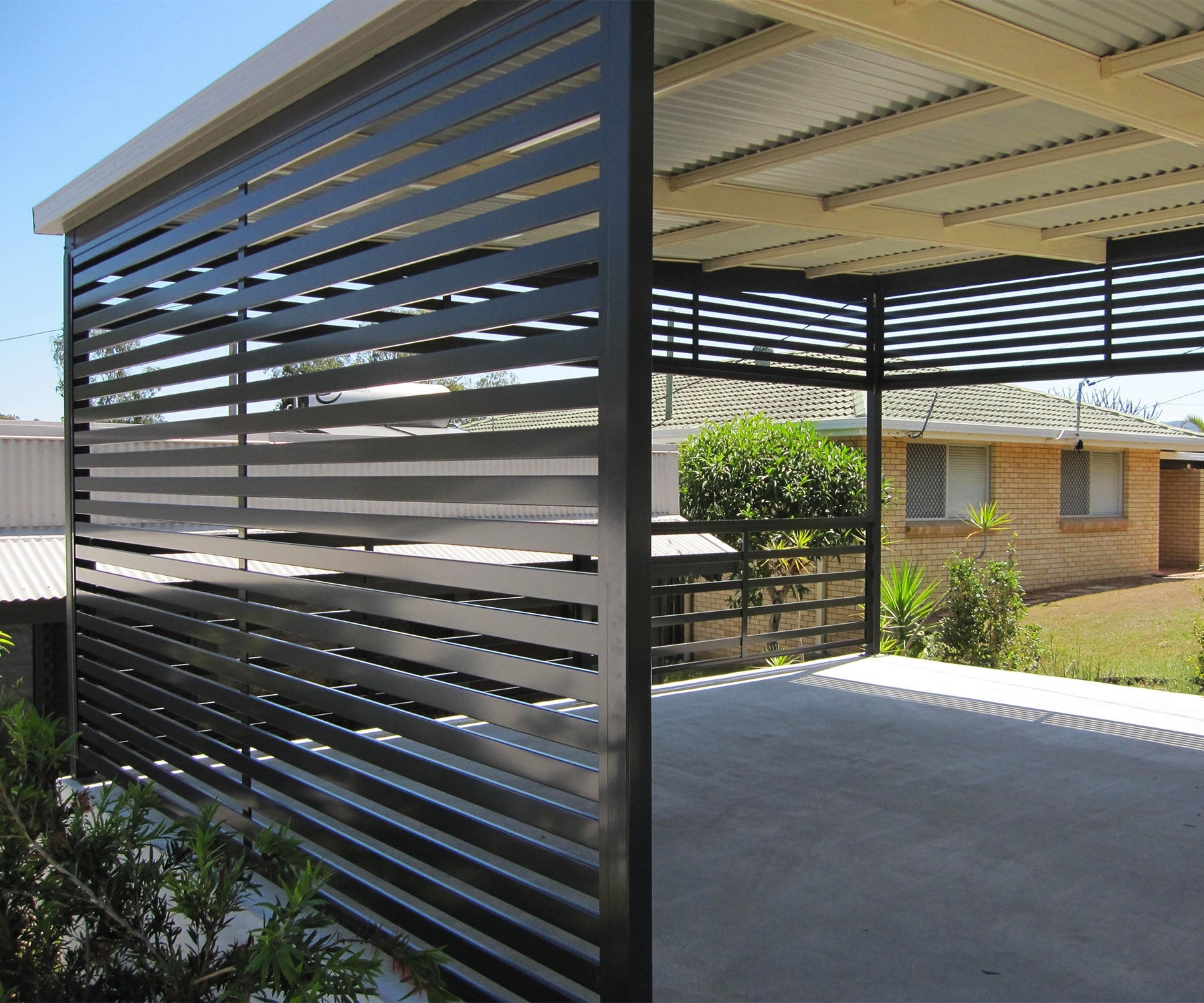 Carport Screen Linear Geometry Horizontal Slat Privacy Panels
