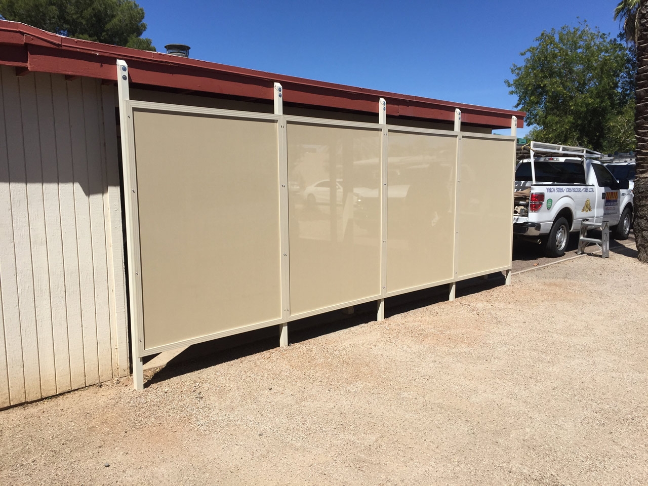 Carport Screen Modular Panels Roof Mounted Beige Mesh