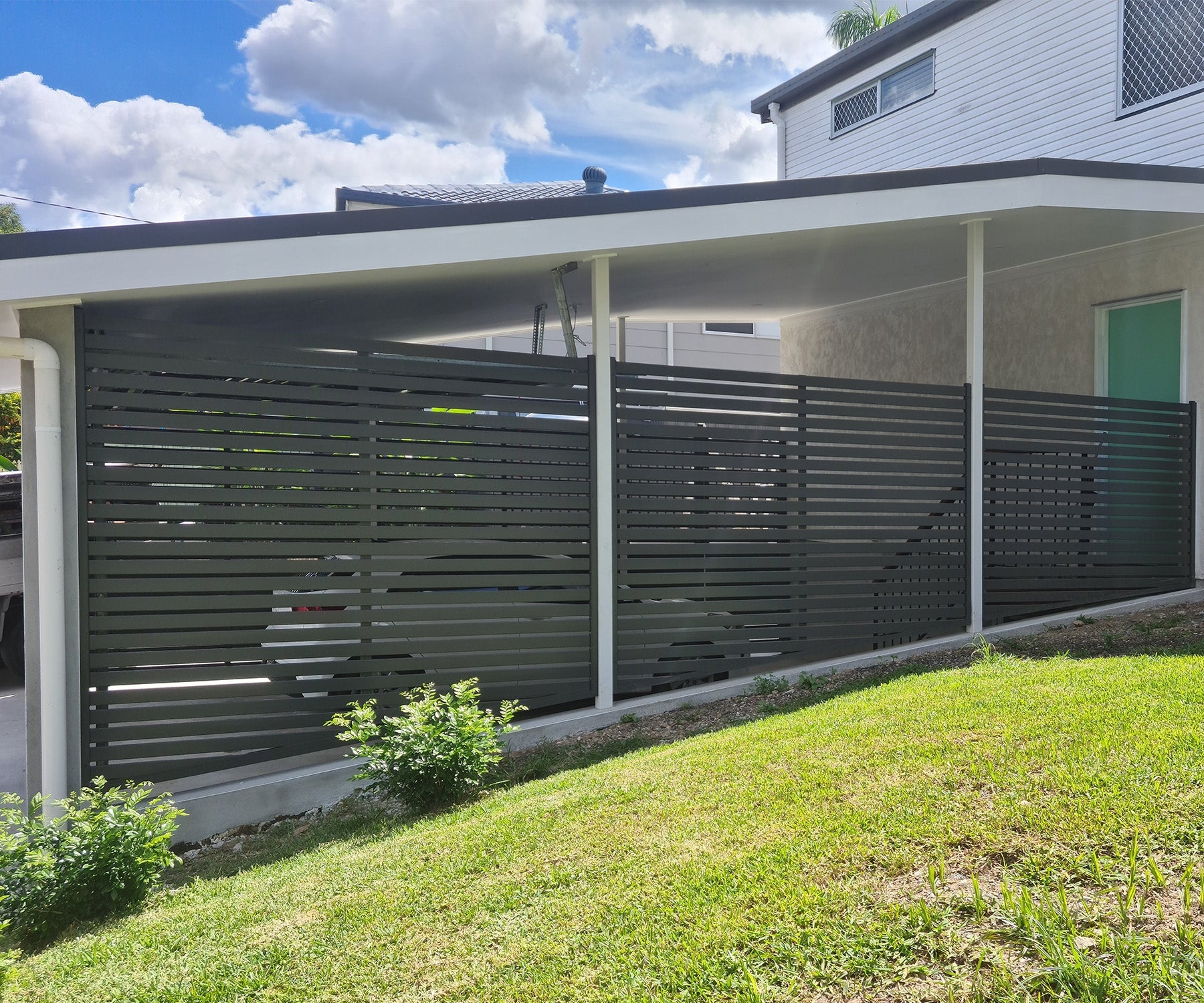 Carport Screen Stepped Base Sloped Driveway Fencing