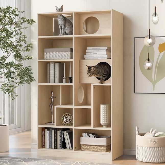 Cat Bookcase: Asymmetrical Shelving Minimalist Pet Tower