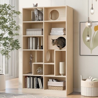 Cat Bookcase: Asymmetrical Shelving Minimalist Pet Tower