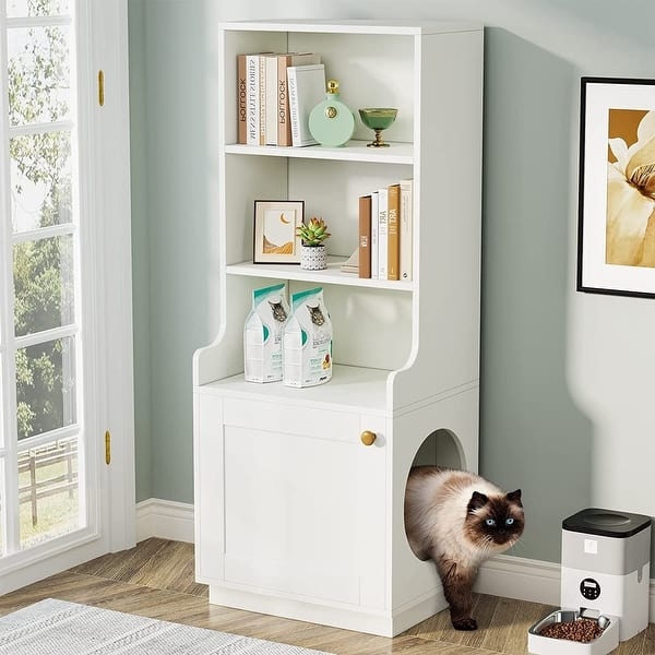 Cat Litter Box Enclosure with Arched Side Entry Cabinet