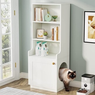 Cat Litter Box Enclosure with Arched Side Entry Cabinet