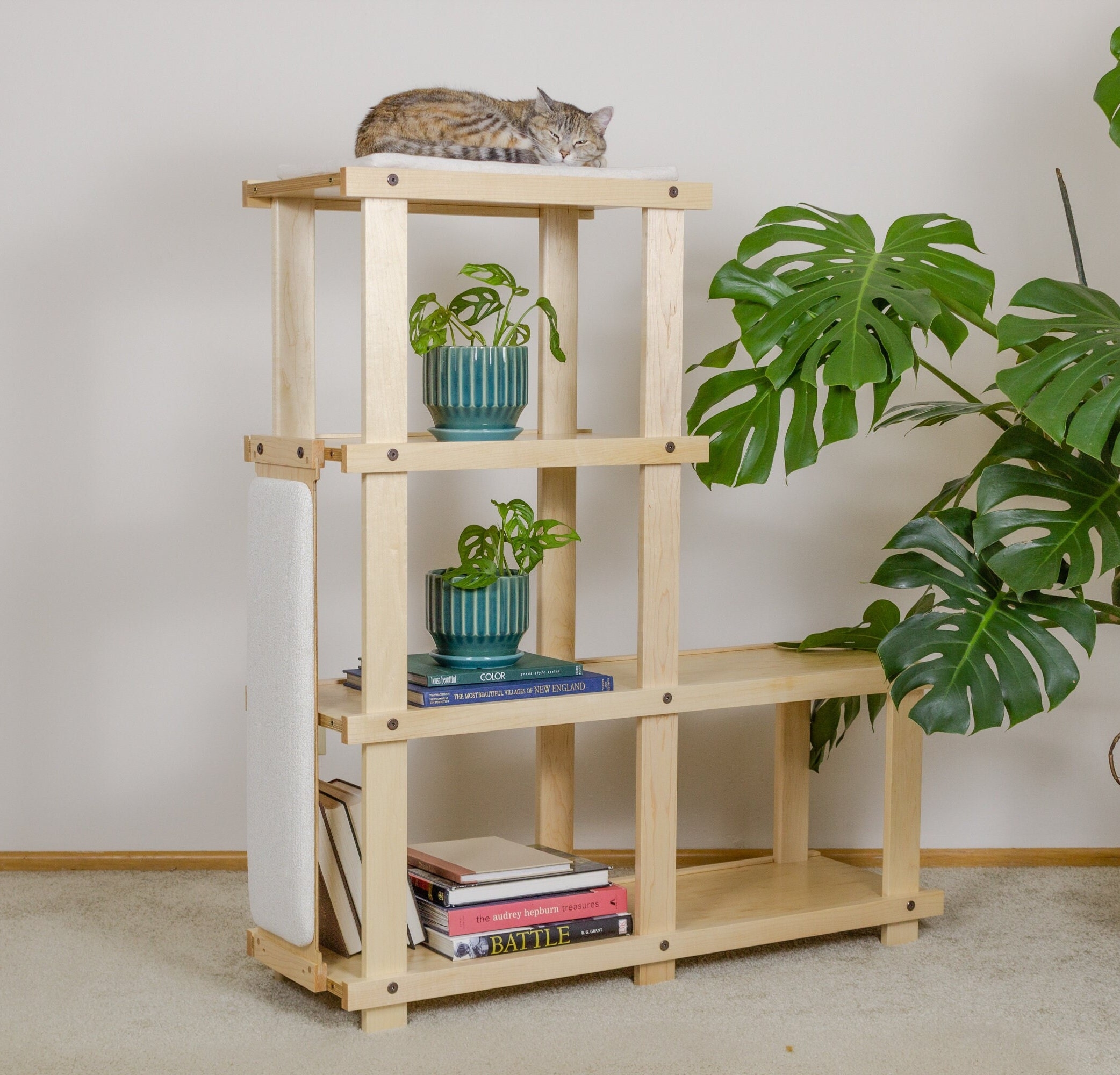 Cat Tower with Scratching Post and Modern Wood Storage