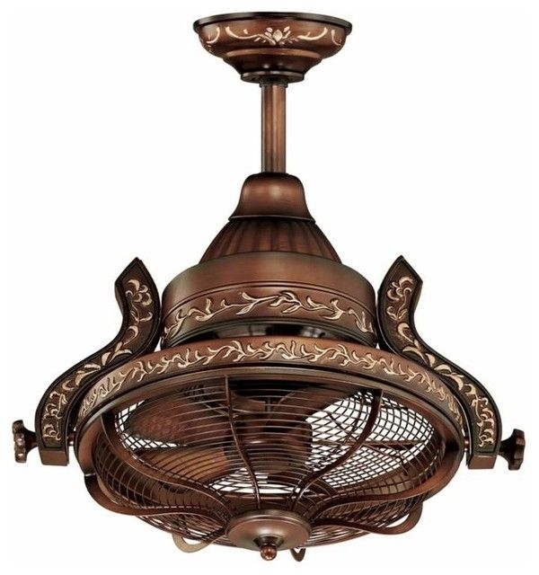 Ceiling Fan Antique Bronze Caged Blades Steampunk Fixture