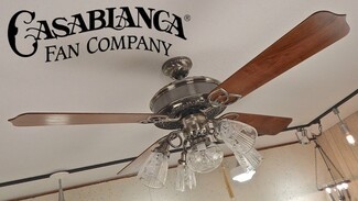 Ceiling Fan Antique Silver Etched Glass Shades 5 Blade Unit