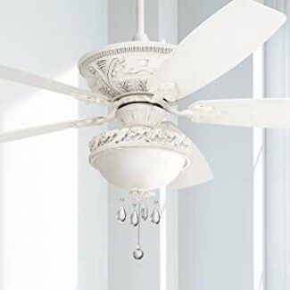 Ceiling Fan Antique White with Crystal Teardrops and Body