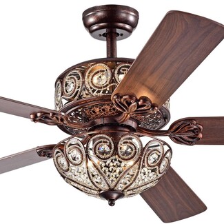 Ceiling Fan Bronze Crystal Light Kit Scrolled Arms Glam Fan