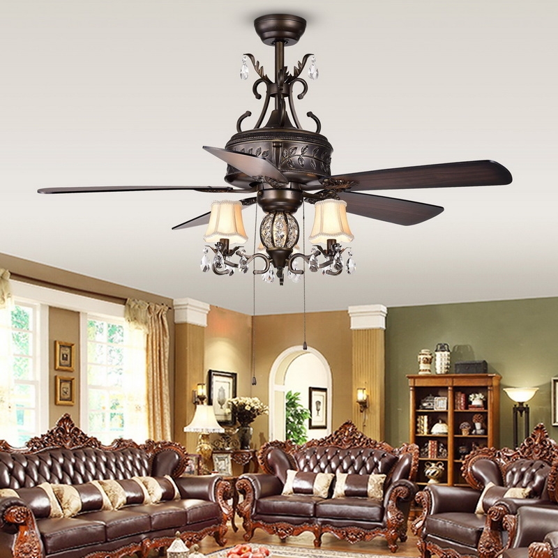 Ceiling Fan Chandelier Hybrid with Bronze Ornate Scrolling
