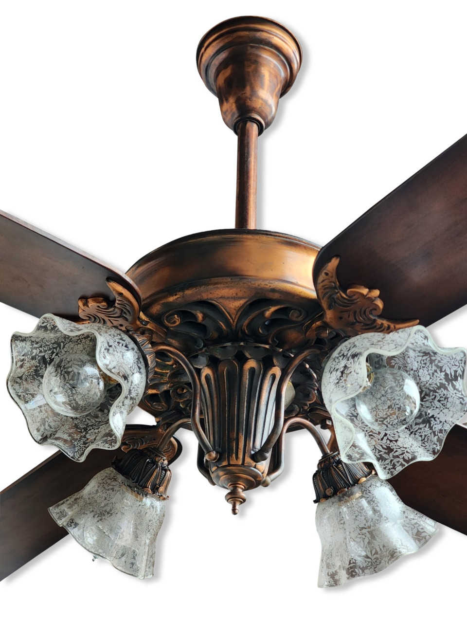 Ceiling Fan Copper Oxide Restored Scalloped Etched Floral Fan