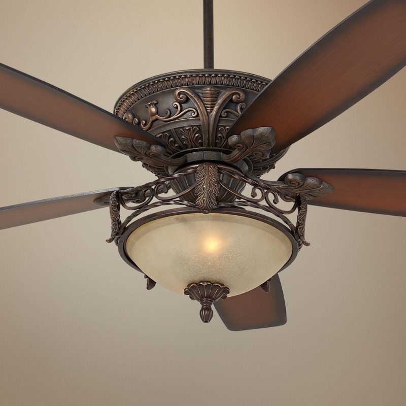 Ceiling Fan Dark Bronze Acanthus Leaf Amber Frosted Glass
