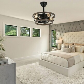 Ceiling Fan Drum Shade with Internal Blades and Matte Black