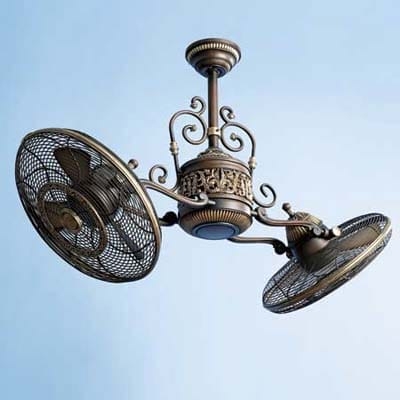 Ceiling Fan Dual Caged Filigree Housing Victorian Bronze Fan