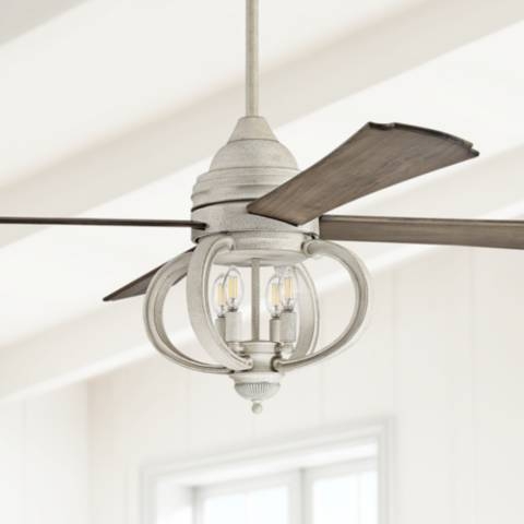 Ceiling Fan in Distressed Cottage White with Open Cage Light