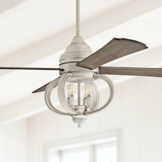 Ceiling Fan in Distressed Cottage White with Open Cage Light