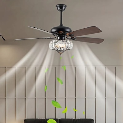 Ceiling Fan Matte Black with Crystal Bowl Light kit