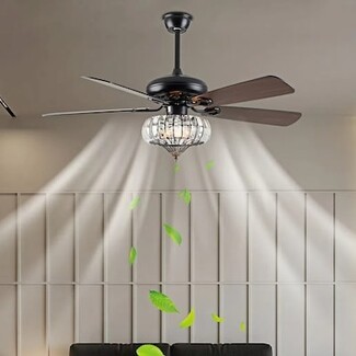 Ceiling Fan Matte Black with Crystal Bowl Light kit