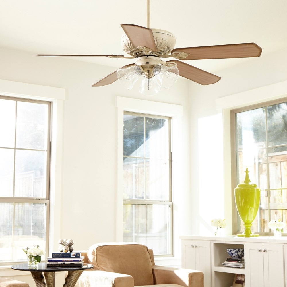 Ceiling Fan Persian White with Seeded Glass Shades and Lights