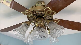 Ceiling Fan Polished Brass Filigree Five Light Cluster Fan