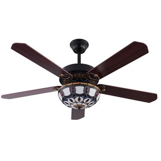 Ceiling Fan Walnut Stained Glass Mediterranean Bowl Light