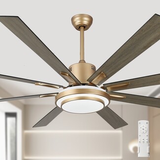 Ceiling Fan with Eight Blades and Brushed Gold LED Ring Light