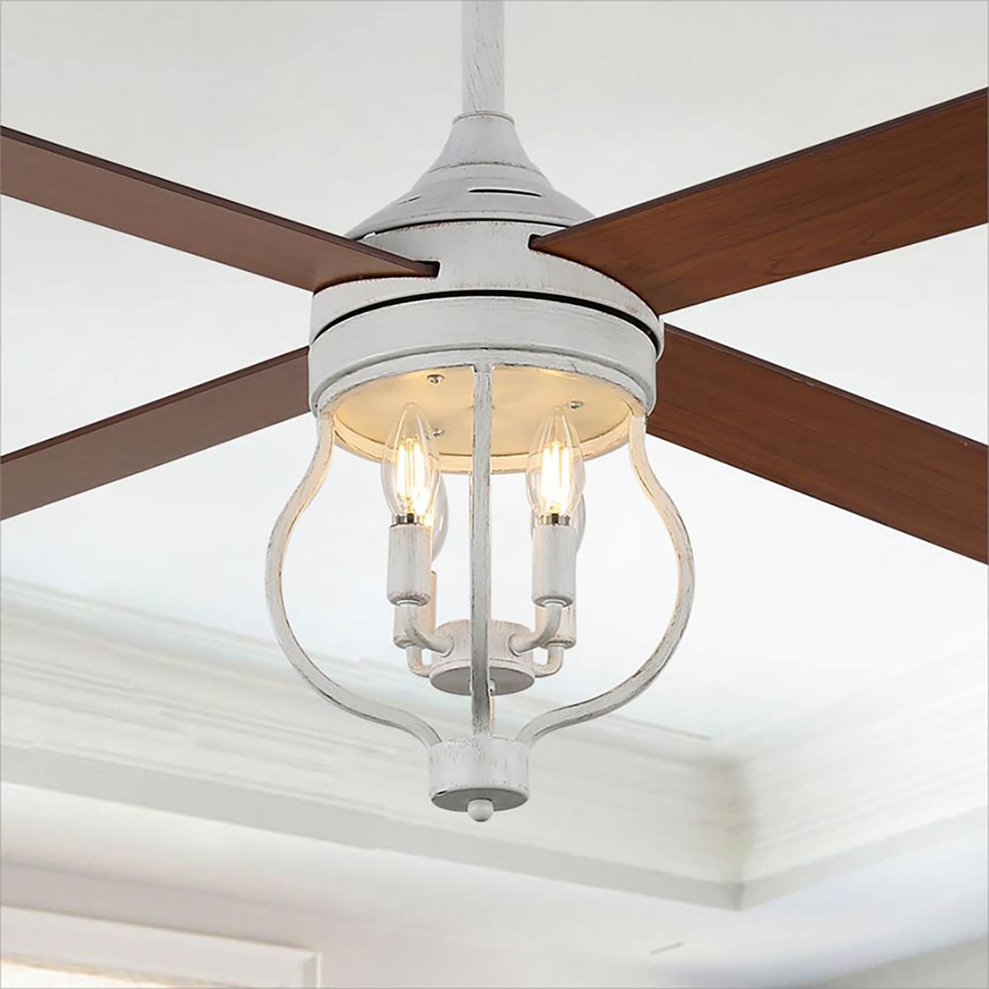 Ceiling Fan with Lantern Light Kit and Walnut Toned Blades