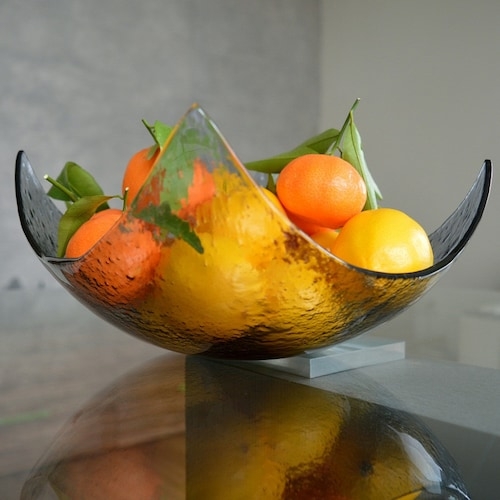 Centerpiece Bowl: Winged Silhouette Hammered Glass Sculpture