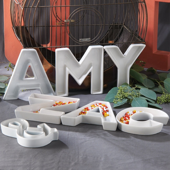 Ceramic Letter Dish Hollow Basin White Monogram Tray