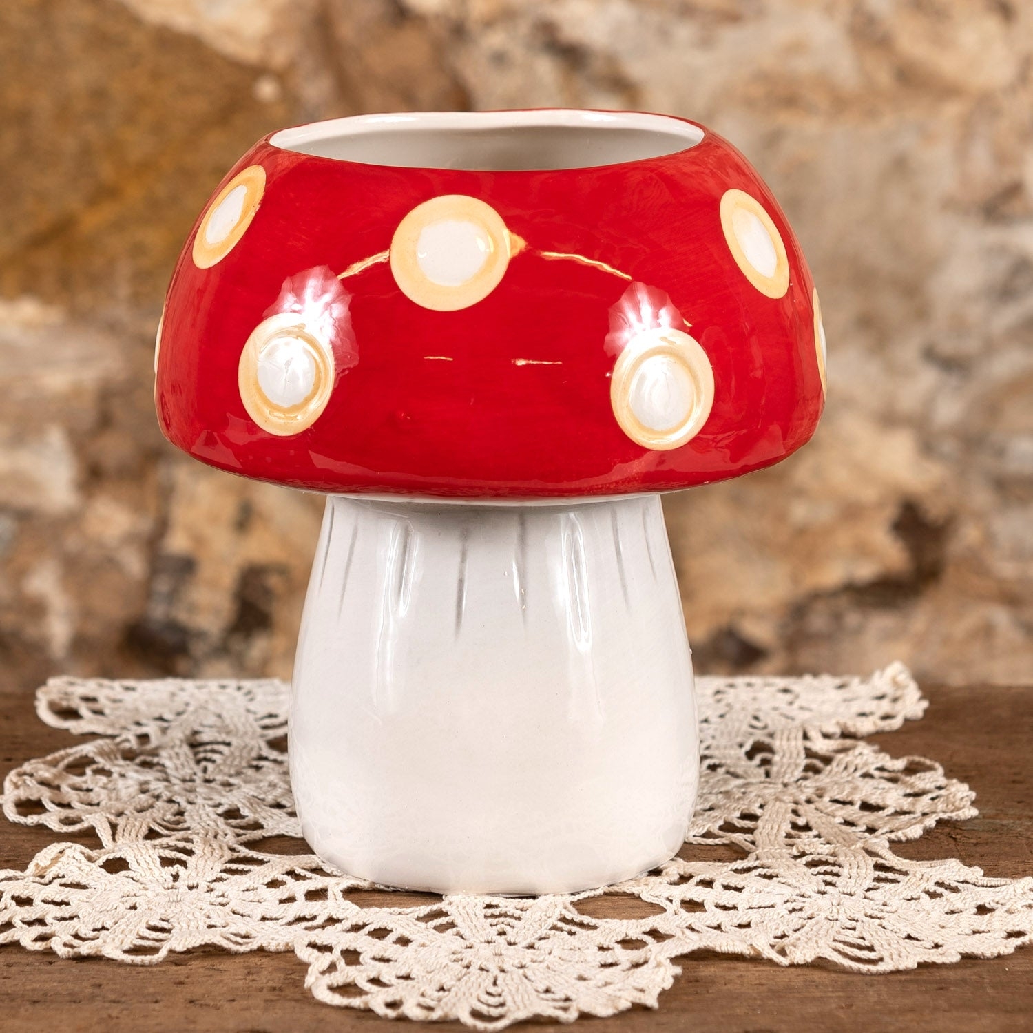 Ceramic Planter: Vibrant Red Cap Vintage Aesthetic Pot