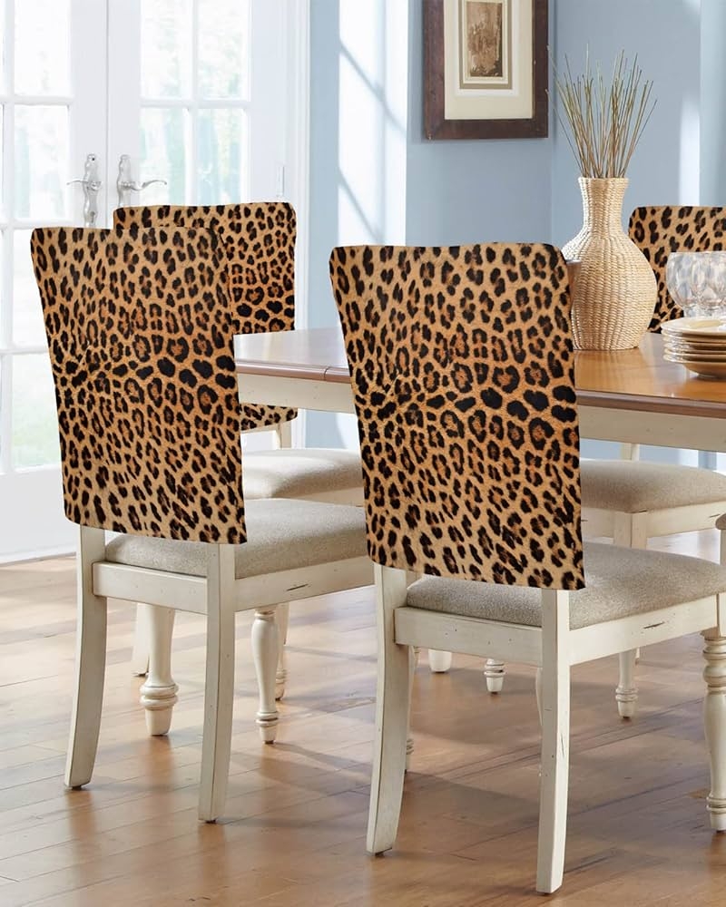 Chair Back Covers with Leopard Print Slip On Design