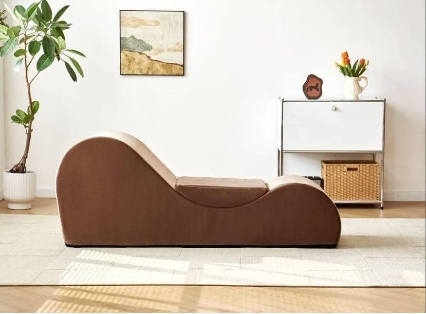 Chaise Lounge with Wave Silhouette and Floor Level Chocolate Frame