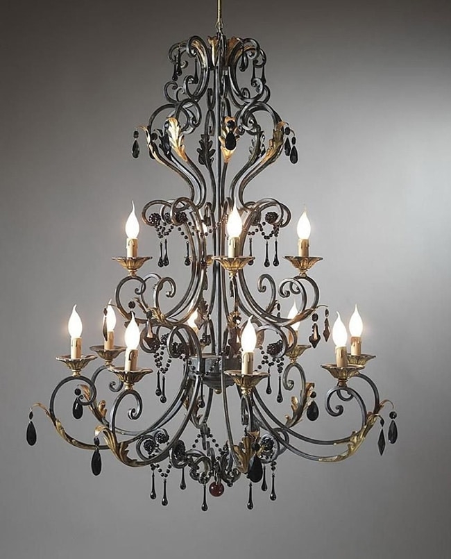 Chandelier Black Teardrop Crystals Wrought Iron Gothic Style
