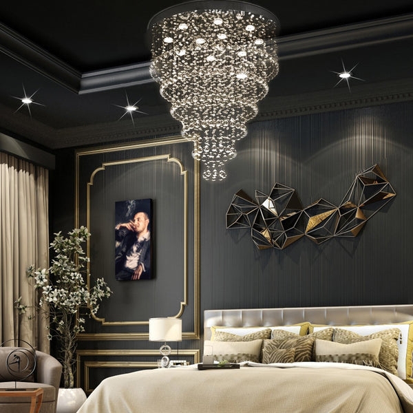 Chandelier Cascading Matte Black Dark Wall Inspiration