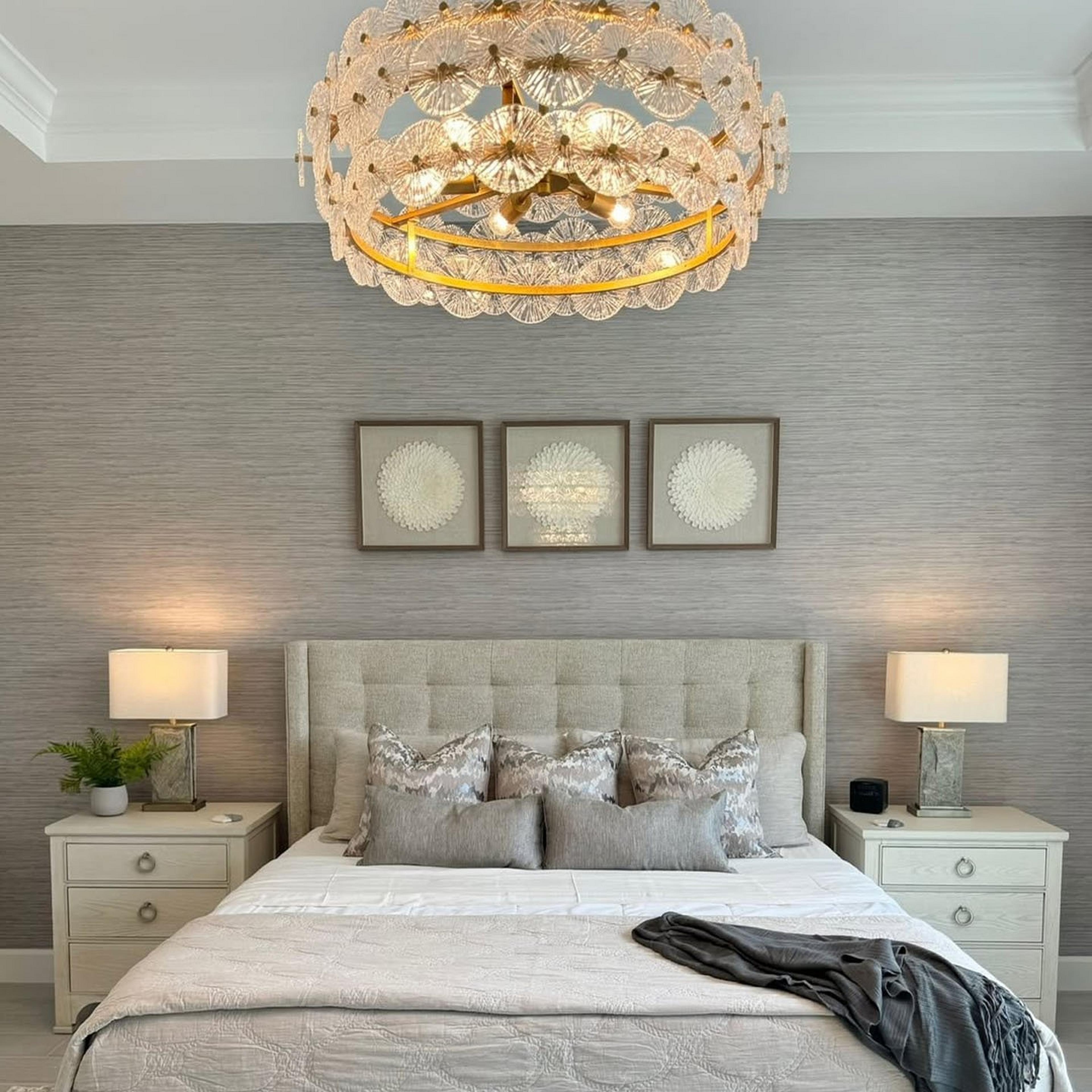 Chandelier Tiered Glass Discs Textured Wallpaper Suite