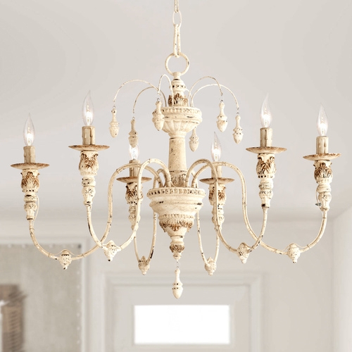 Chandelier with Distressed Whitewash and Candle Style Sockets