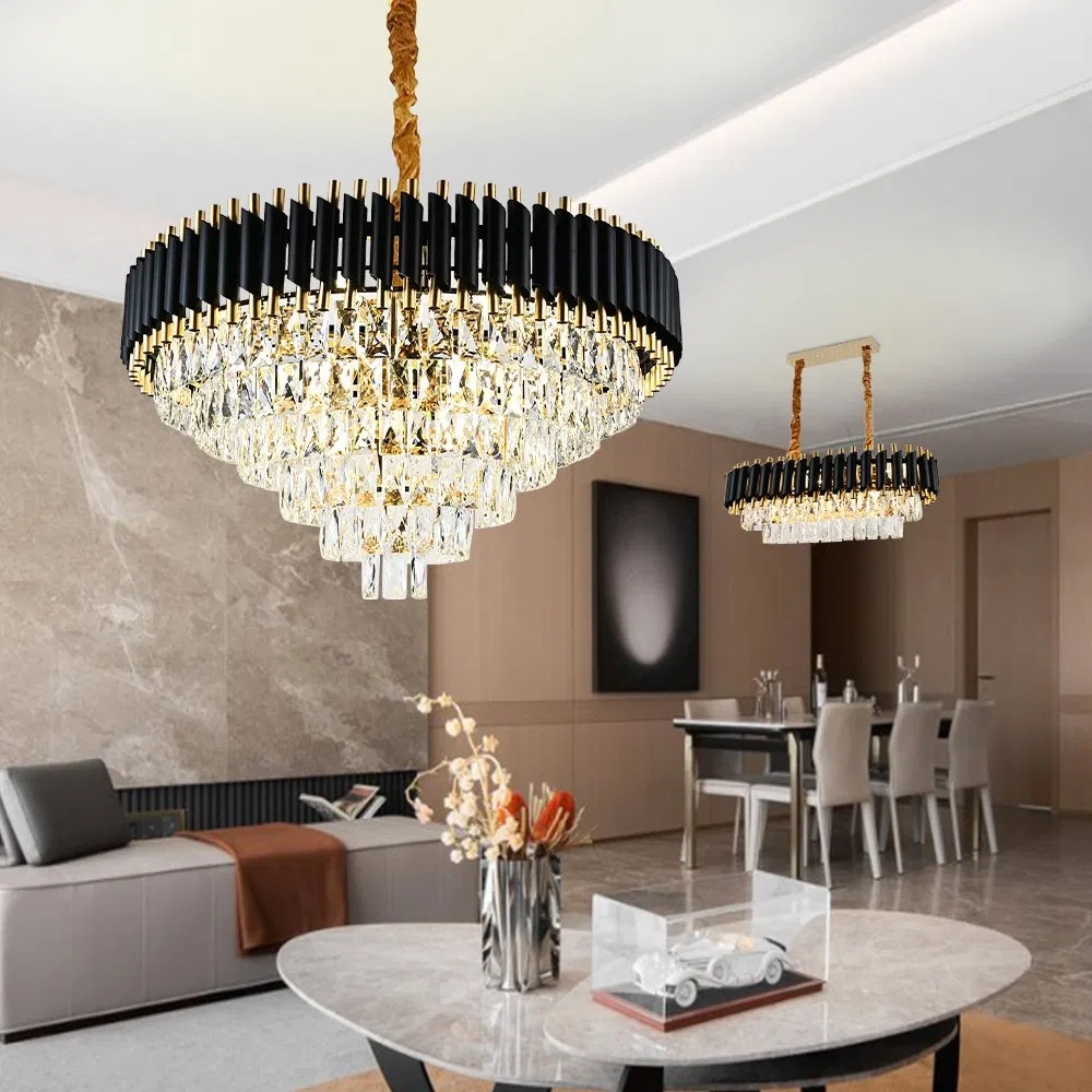 Chandelier with Fluted Metal Rim and Crystal: Tiered Crystal Chandelier Set