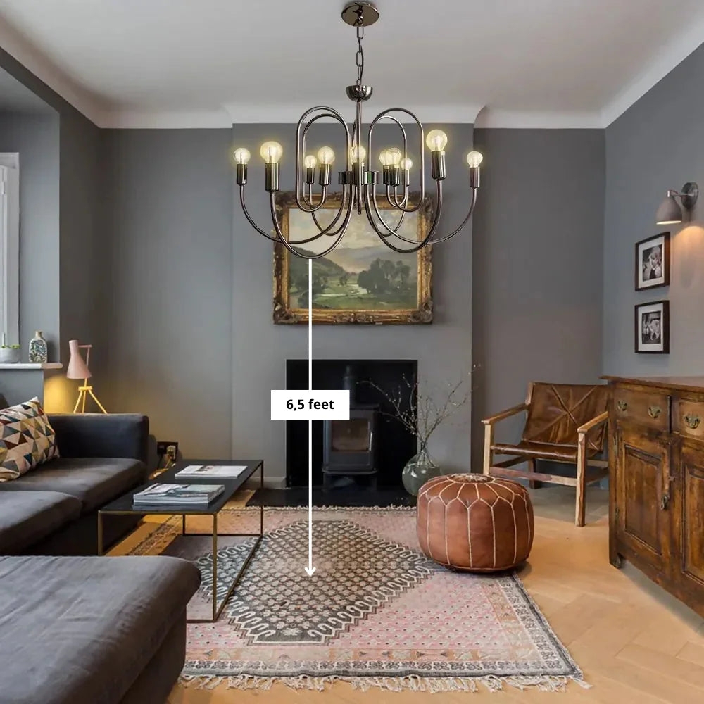 Chandelier with Interlocking Oval Frame: Art Deco Pendant Lighting