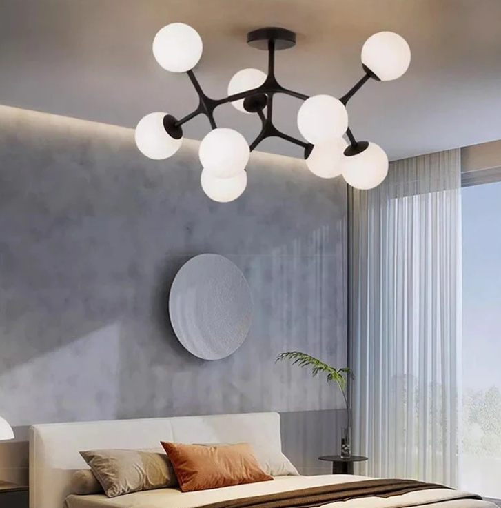 Chandelier with Matte Black Branching Arms: Branching Globe Chandelier