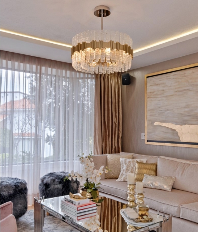 Chandelier with Textured Glass Rods: Low Ceiling Lighting Solutions