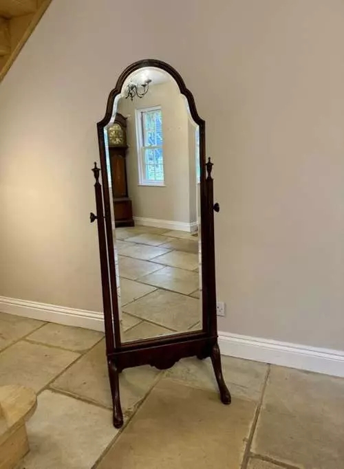 Cheval Mirror: Arched Walnut Victorian Tilting Floor