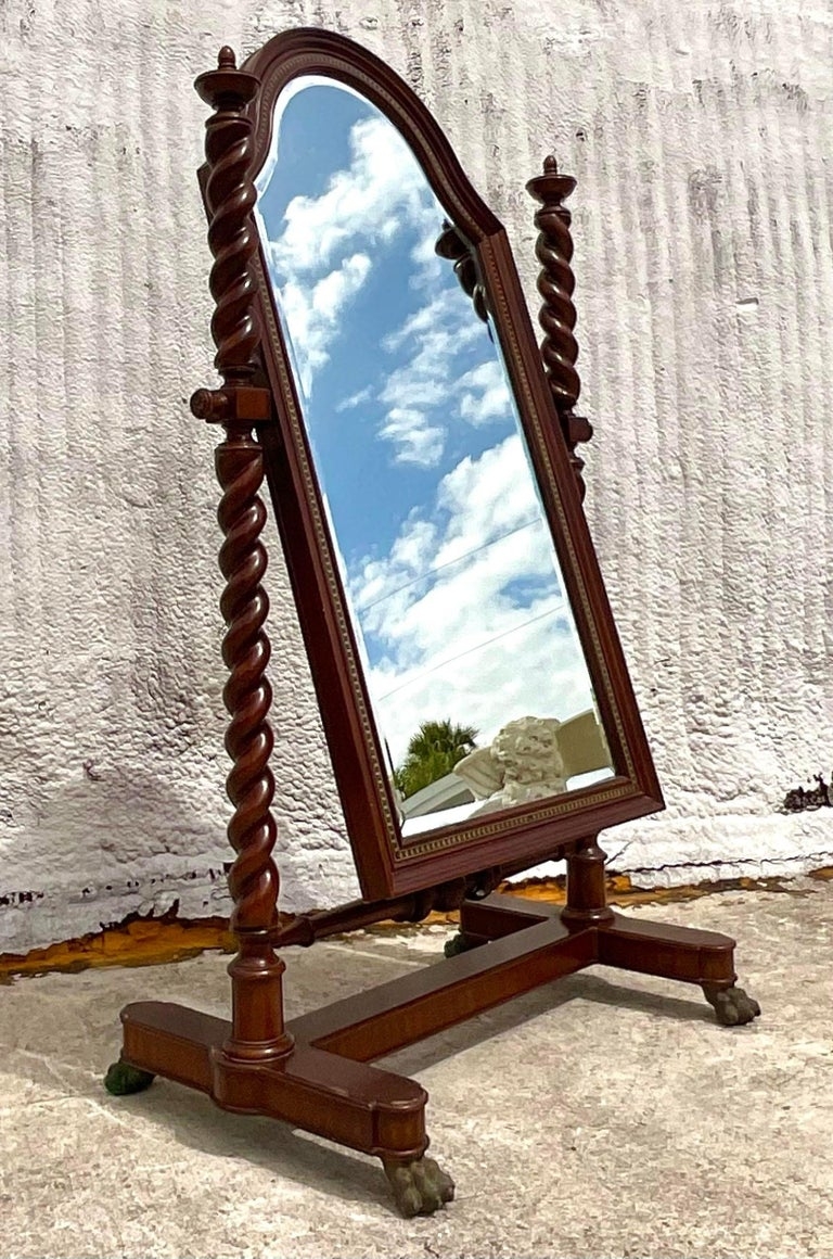 Cheval Mirror: Mahogany Barley Twist Posts Arched