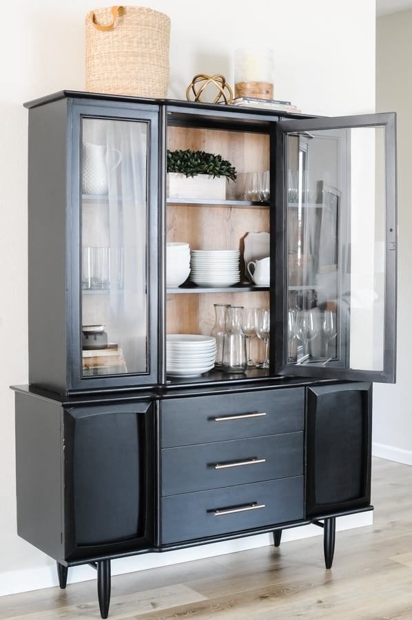 China Cabinet Light Wood Interior and Matte Black China Cabinet