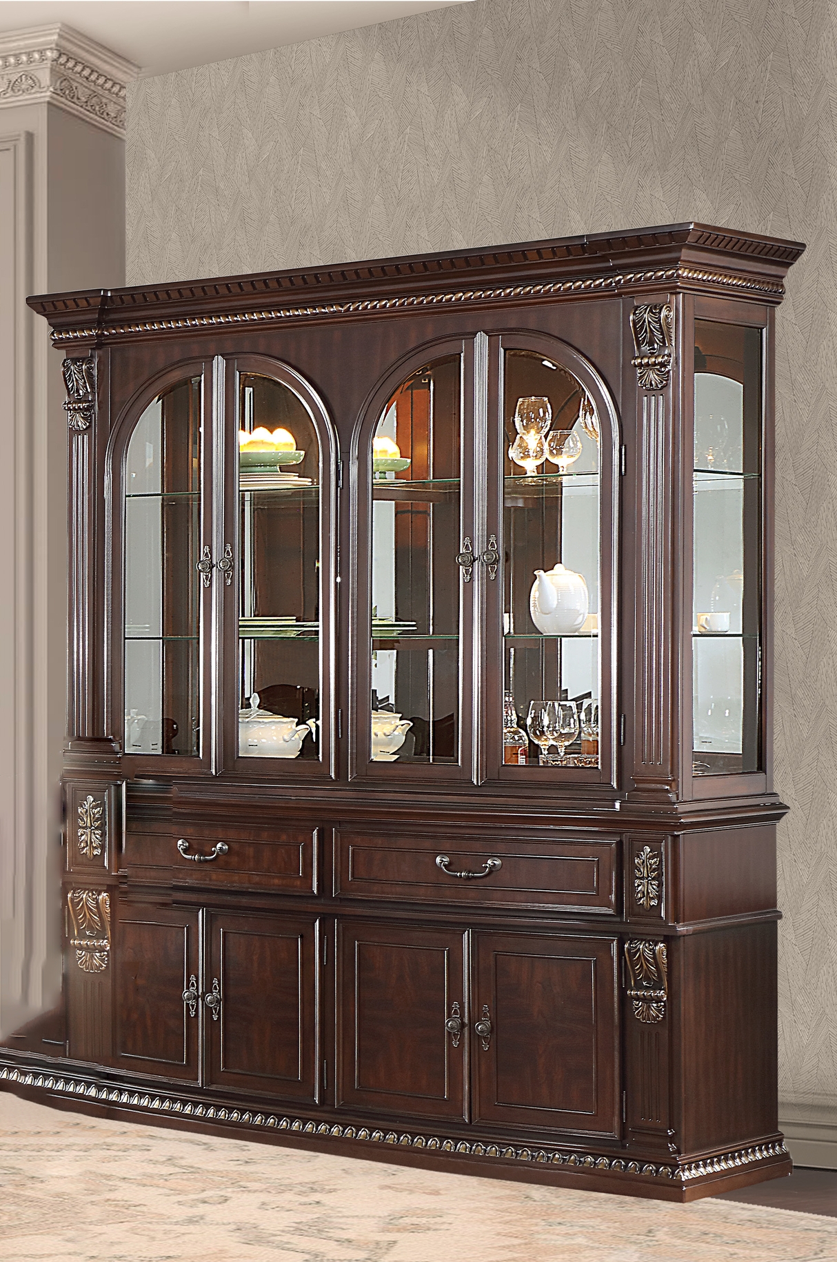 China Cabinet with Acanthus Leaf Accents and Cherry