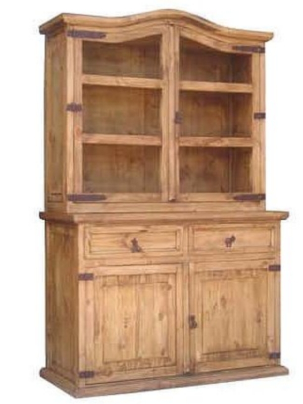China Cabinet with Arched Top and Rustic Strap Hinges