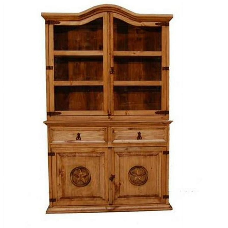 China Cabinet with Carved Star Motifs and Rustic Star China Cabinet