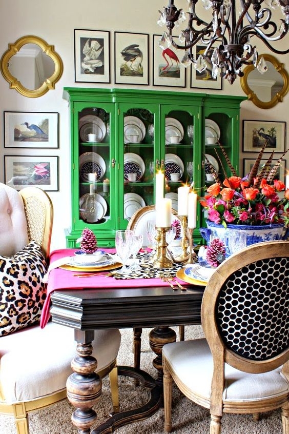 China Cabinet with Leopard Print for Emerald Green China Cabinet