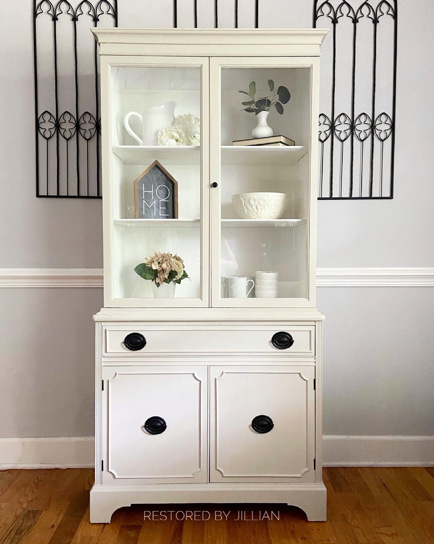China Cabinet with Panel Molding and Farmhouse Style