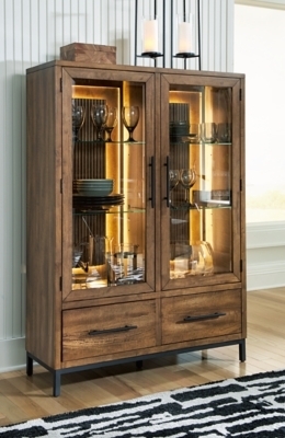 China Cabinet with Ribbed Back Panel and Metal Base