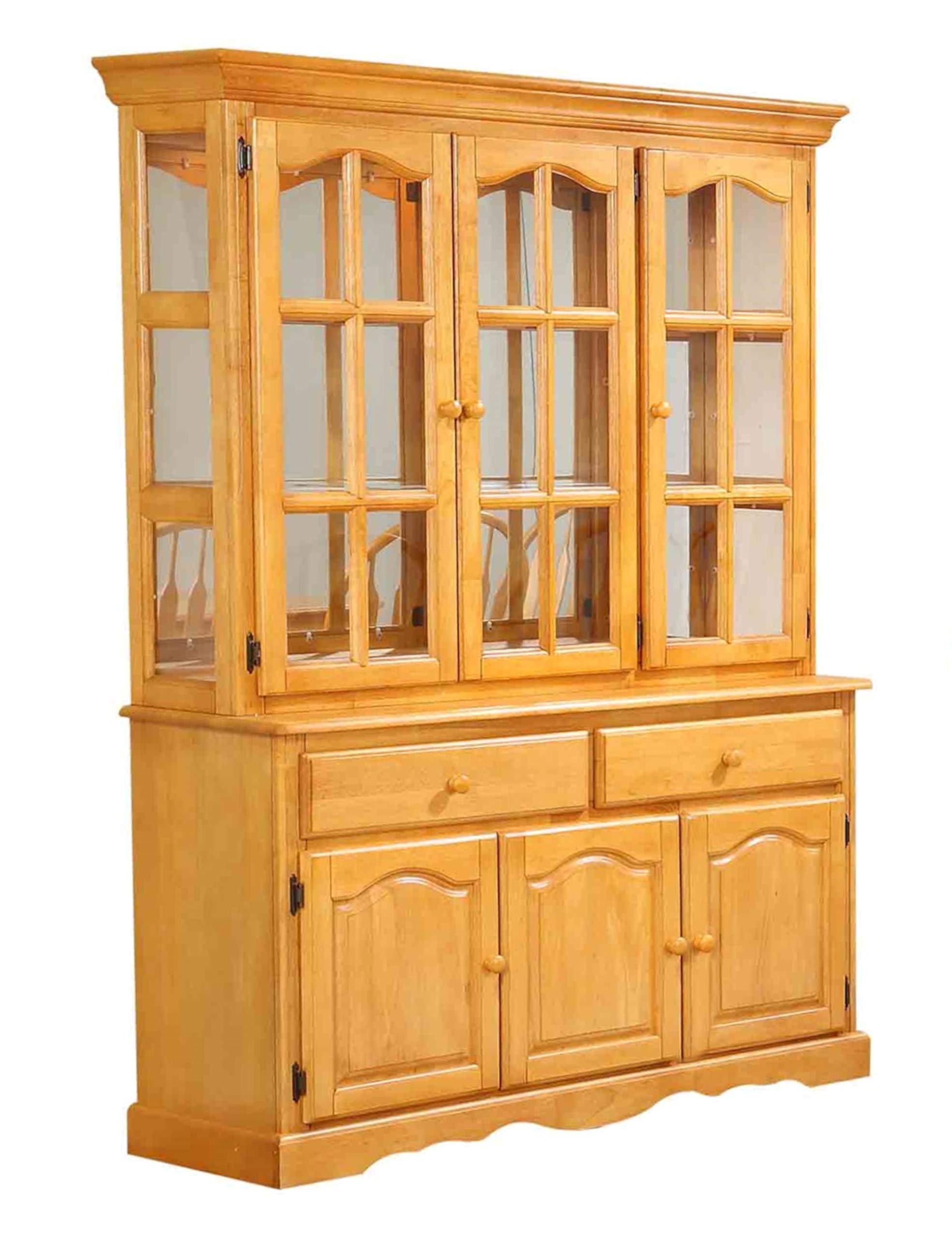 China Cabinet with Scalloped Base Trim and Honey Oak